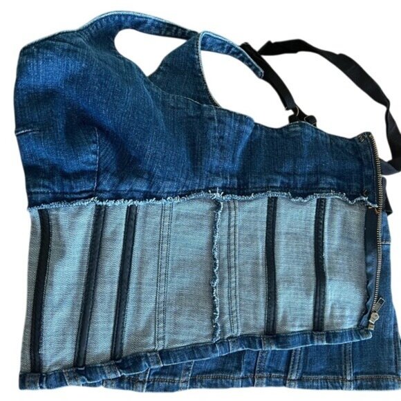 Maeve Denim Corset Top With Bow Detail Adjustable Straps Scoop Neck Womens US 12 - Picture 8 of 9